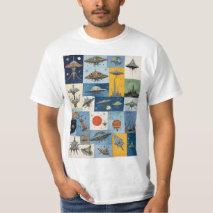 SFファンキーレトロエイリアンSpaceships Tシャツ