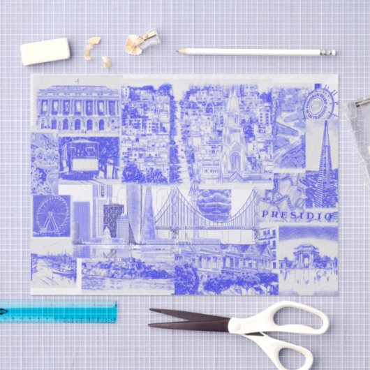 SFベイエリアアイコン青いインクツール 薄葉紙 (クラフト)