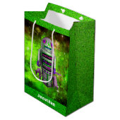 SFレトロ玩具ロボットグリーン銀河系名前をカスタムする ミディアムペーパーバッグ (正面アングル)