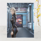 SF曲線革の女性誕生日カード カード (黄色い花)