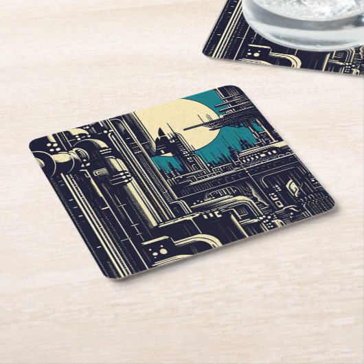 SF未来都市ウッドカット2 スクエアペーパーコースター (アングル)