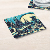 SF未来都市ウッドカット3 スクエアペーパーコースター (アングル)