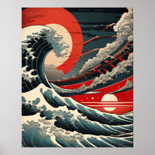 SF波 – 浮世絵日本のスタイルプリント ポスター