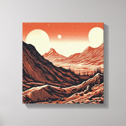 SF火星の風景 木版画 4 キャンバスプリント (正面)