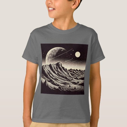 SF火星横向きウッドカット3 Tシャツ (正面)