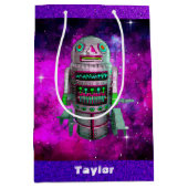 SF玩具ロボットパープル銀河系名前をカスタムするレトロ ミディアムペーパーバッグ (正面)