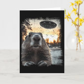 SF風エイリアン着陸奇怪UFOグラウンドホッグ カード (黄色い花)