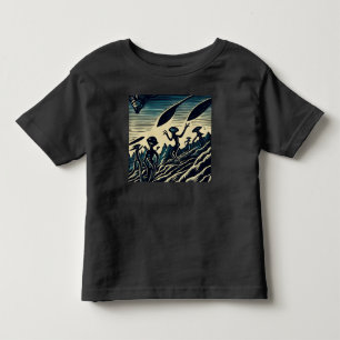 SF – 奇妙な惑星ウッドカットのエイリアン3 トドラーTシャツ
