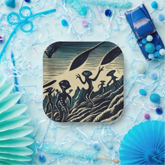 SF – 奇妙な惑星ウッドカットのエイリアン3 ペーパープレート (パーティー)