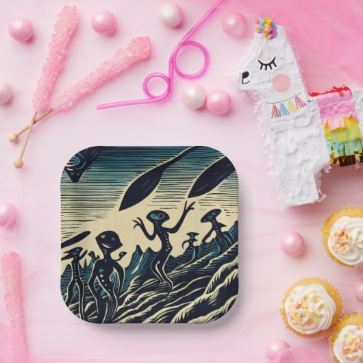 SF – 奇妙な惑星ウッドカットのエイリアン3 ペーパープレート (パーティー)