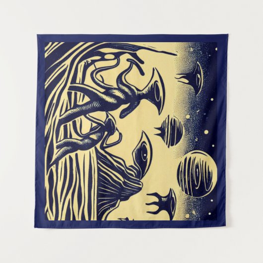 SF – 奇妙な惑星ウッドカット上のエイリアン1 タペストリー (正面(横))