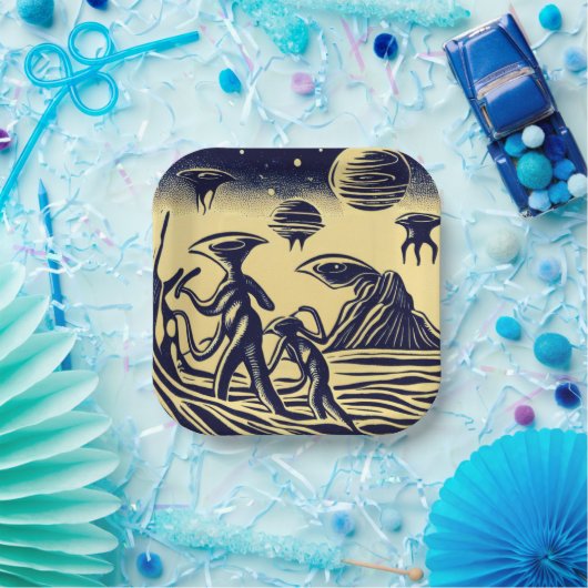 SF – 奇妙な惑星ウッドカット上のエイリアン1 ペーパープレート (パーティー)