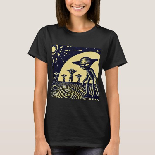 SF – 奇妙な惑星ウッドカット上のエイリアン2 Tシャツ (正面)