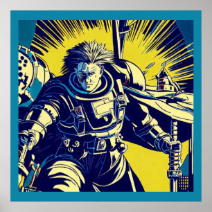 SF - Anime Hero Woodcut 1 ポスター