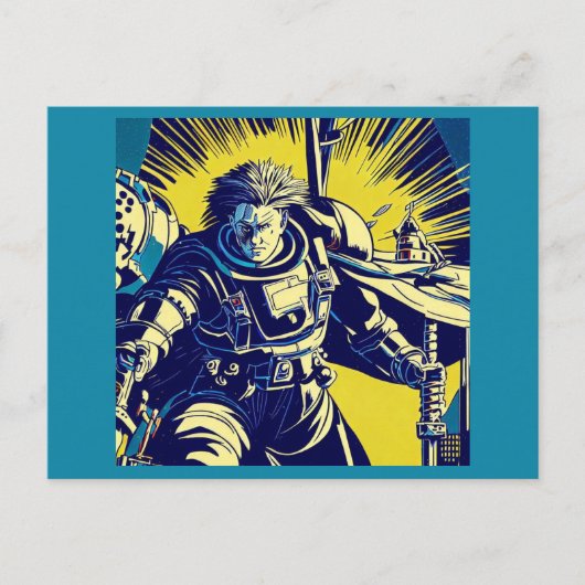 SF - Anime Hero Woodcut 1 ポストカード (正面)