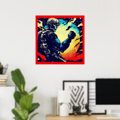 SF - Anime Hero Woodcut 2 ポスター (ホームオフィス)