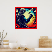 SF - Anime Hero Woodcut 2 ポスター (キッチン)