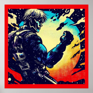 SF - Anime Hero Woodcut 2 ポスター