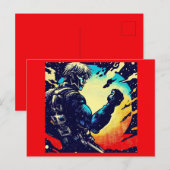 SF - Anime Hero Woodcut 2 ポストカード (正面/裏面)