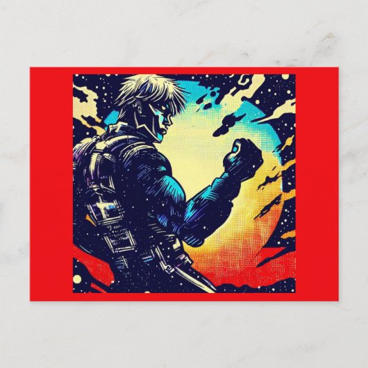 SF - Anime Hero Woodcut 2 ポストカード (正面)