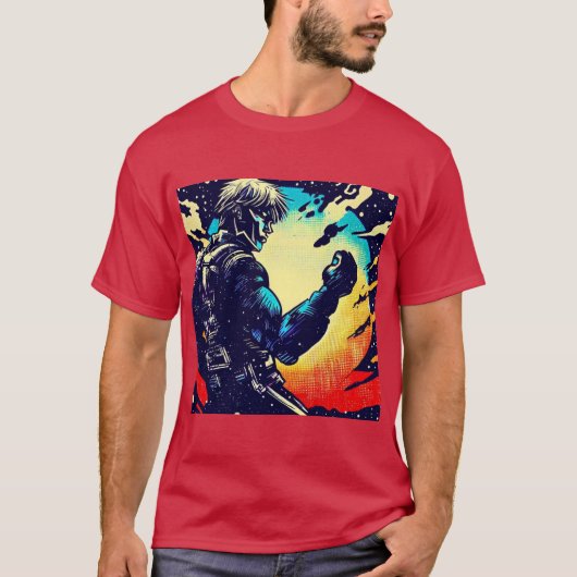 SF - Anime Hero Woodcut 2 Tシャツ (正面)