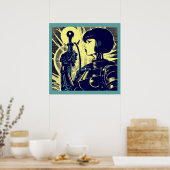 SF - Anime Hero Woodcut 3 ポスター (キッチン)