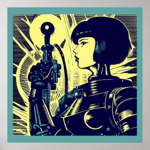 SF - Anime Hero Woodcut 3 ポスター