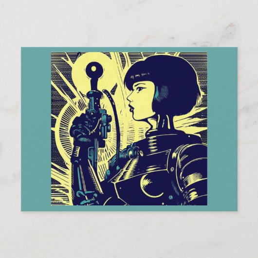 SF - Anime Hero Woodcut 3 ポストカード (正面)