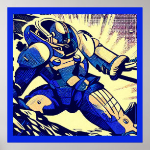 SF - Anime Hero Woodcut 4 ポスター