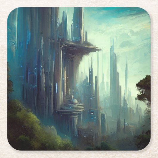 SF - City On Forest Planet 3 スクエアペーパーコースター (正面)