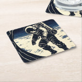 SF - Spacewalk Woodcut宇宙飛行士3 スクエアペーパーコースター (アングル)
