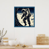 SF - Spacewalk Woodcut宇宙飛行士3 ポスター (キッチン)