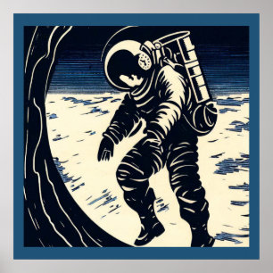 SF - Spacewalk Woodcut宇宙飛行士3 ポスター