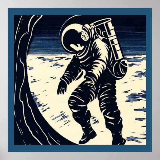 SF - Spacewalk Woodcut宇宙飛行士3 ポスター (正面)