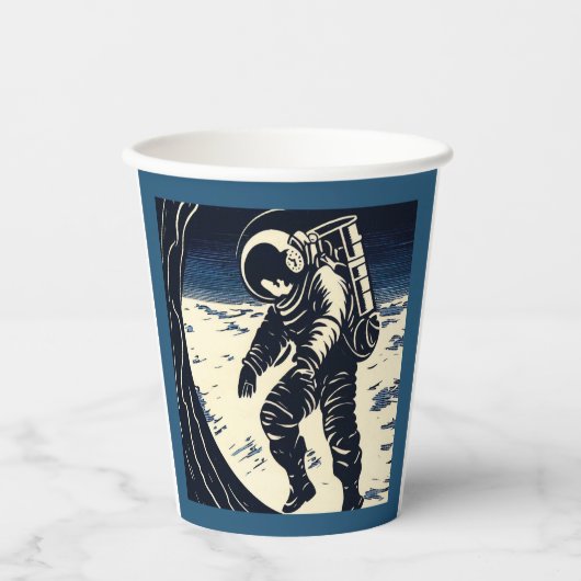 SF - Spacewalk Woodcut宇宙飛行士3 紙コップ (正面)