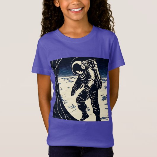 SF - Spacewalk Woodcut宇宙飛行士3 Tシャツ (正面)