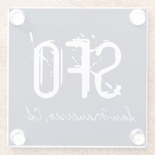 SFOサンフランシスコタイポグラフィブルー ガラスコースター (裏面)