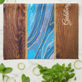 Shabbat Shalom Blue Marble on Wood Effect キッチンタオル (折り畳み)