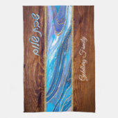 Shabbat Shalom Blue Marble on Wood Effect キッチンタオル (縦)