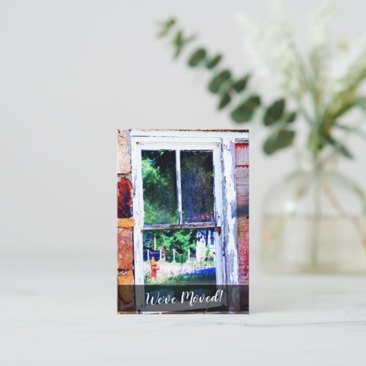 Shabbyカラフル Houseウィンドウ"引っ越しました"カード 名刺 (スタンド正面)