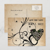 Shabbyシックなブラックハート保存日 案内ポストカード (正面/裏面)