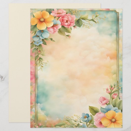 Shabby and Chic Floral Stationery Paper レターヘッド (正面/裏面)