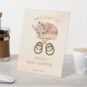 Shabby Baby Carriage Welcome Sign Baby Shower 台座サイン (インサイチュ)