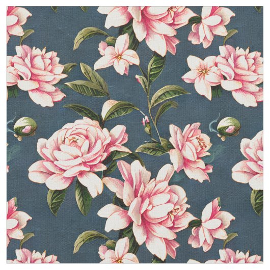 Shabby Chic – 暗い背景のピンクの庭師 ファブリック (クローズアップ)