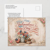 Shabby Chic Americana Independence Day シーズンポストカード (正面/裏面)
