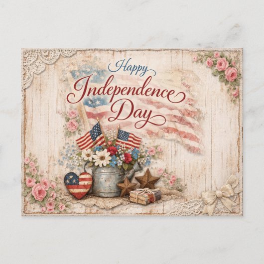 Shabby Chic Americana Independence Day シーズンポストカード (正面)