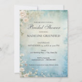 Shabby Chic Baby Blue Floral Bridal Shower 招待状 (正面)