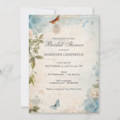 Shabby Chic Baby Blue Floral Bridal Shower 招待状 (正面)