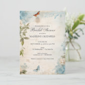 Shabby Chic Baby Blue Floral Bridal Shower 招待状 (スタンド正面)