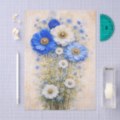 Shabby Chic Blue Ivory Mix Flowers FD7L Decoupage 薄葉紙 (クラフト)
